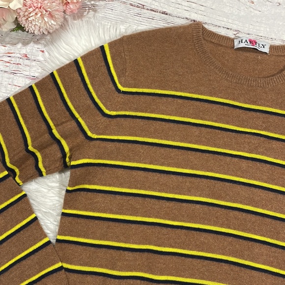 Kule Camel Cashmere Blend Samara Stripe Crewneck Sweater - Picture 7 of 10
